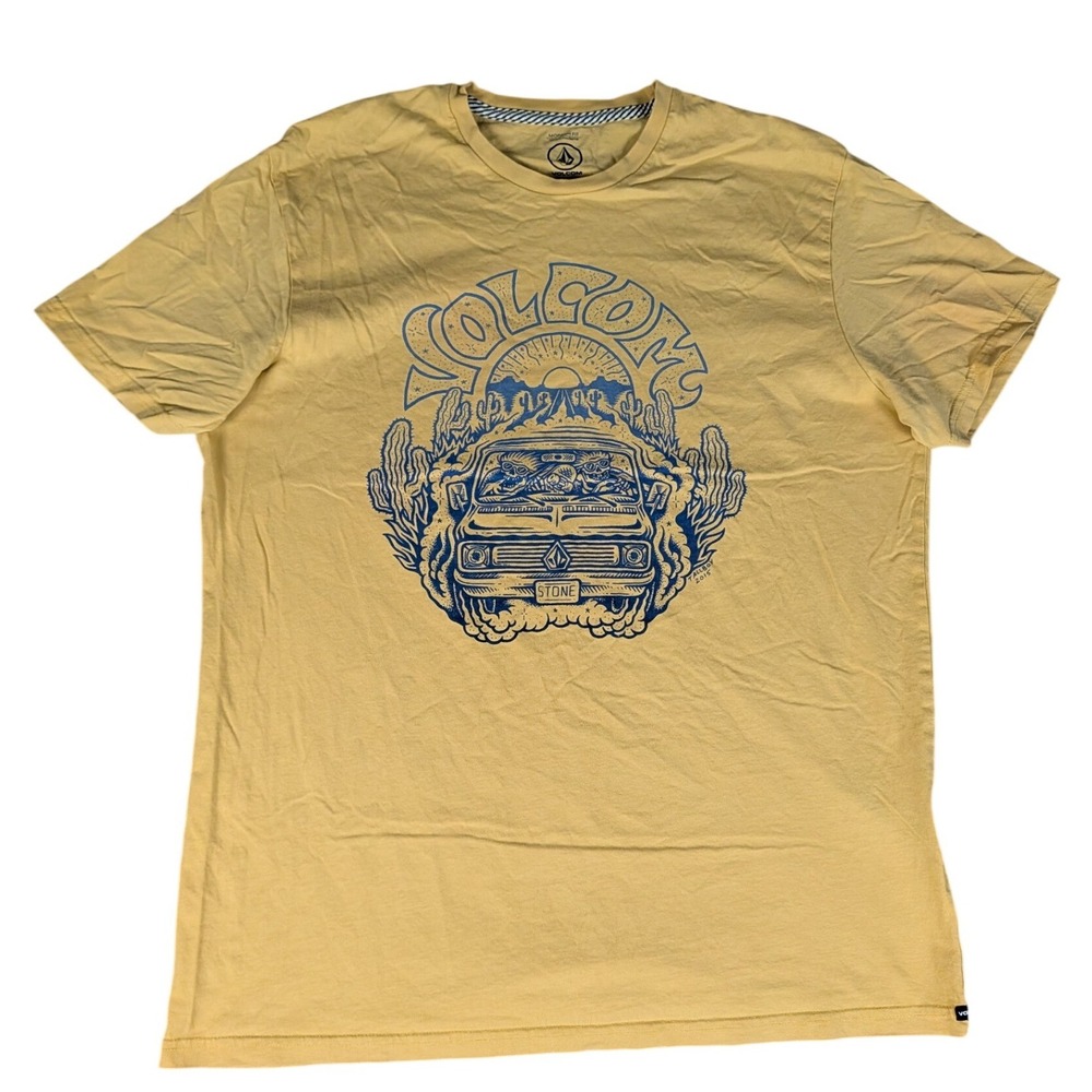Volcom T-Shirt Mens Large Yellow Tallboy Skeleton Graphic Modern Fit Excellent